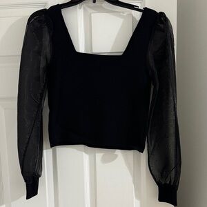 House of Harlow 1960 Black Sheer Sleeve Blouse